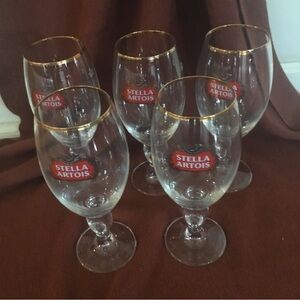 Lot 5 Stella Artois Original Belgium Gold Rimmed Beer Glass Chalice 33cl